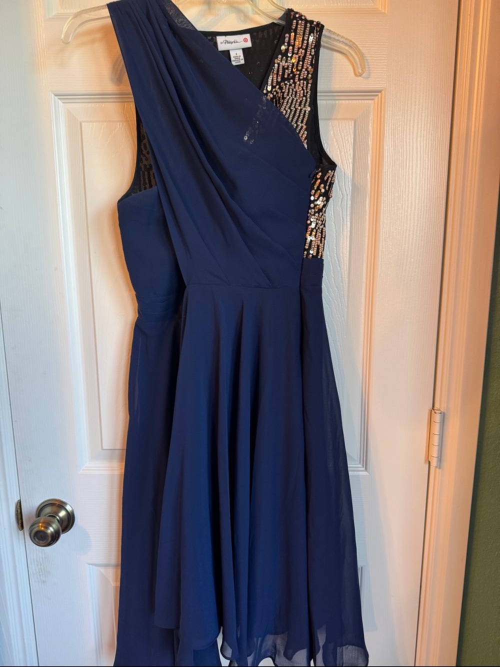 Navy Dress Cocktail Dress with Sequin Accent